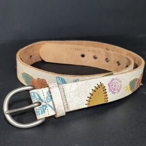 Fossil Womens Floral Patterned Leather Belt,Size M.